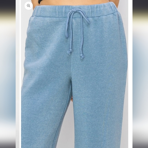 💙 Steel Blue High Waist Wide Leg Draw String Lounge Pants - Picture 4 of 4